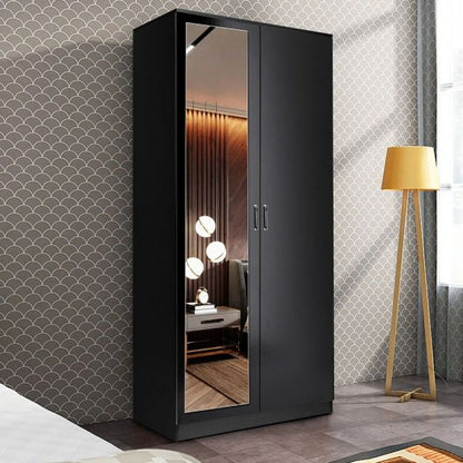 2 Door Wardrobe With Mirror With Large Cupboard Storage - 3 Colours