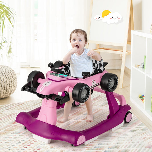 4-in-1 Baby Push Walker with Adjustable Height and Speed-Cream Pink
