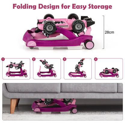 4-in-1 Baby Push Walker with Adjustable Height and Speed-Cream Pink