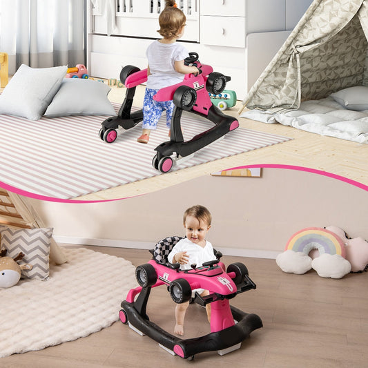4-in-1 Baby Push Walker with Adjustable Height and Speed-Rose