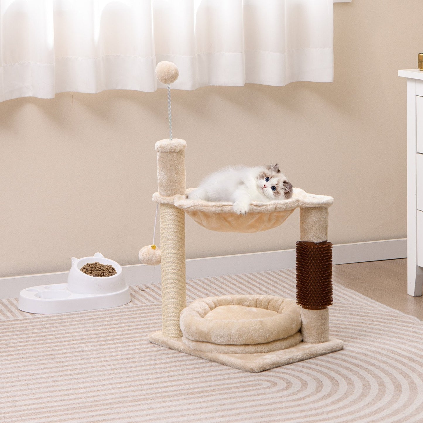4 in 1 Cat Tree with Cat Self Groomer and Sisal Covered Scratching Post