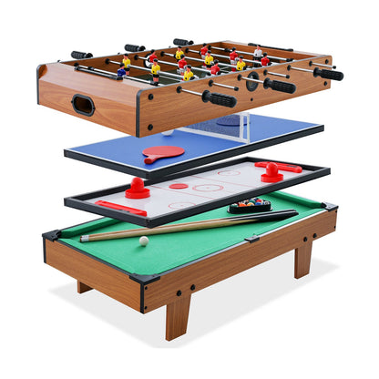 4 in 1 Combo Game Table Set Foosball Table with Billiards-Natural