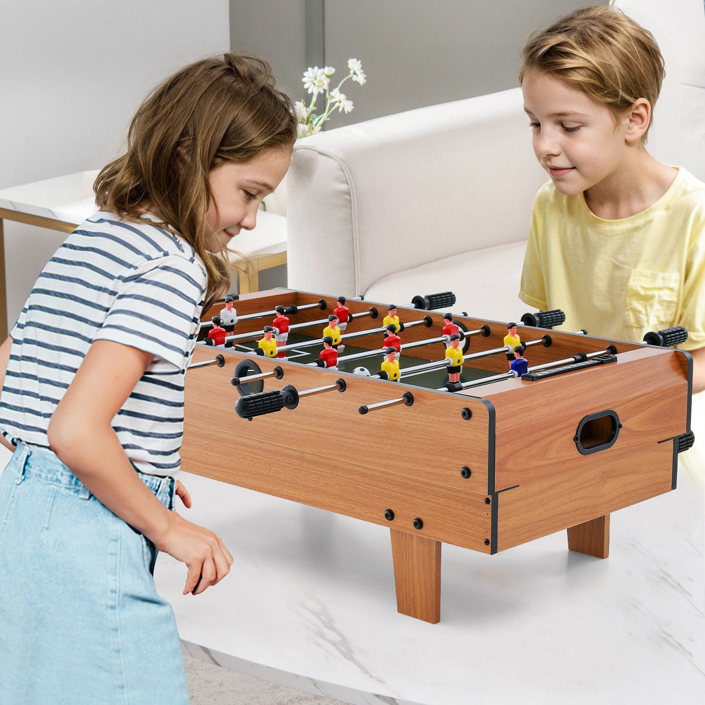 4 in 1 Combo Game Table Set Foosball Table with Billiards-Natural