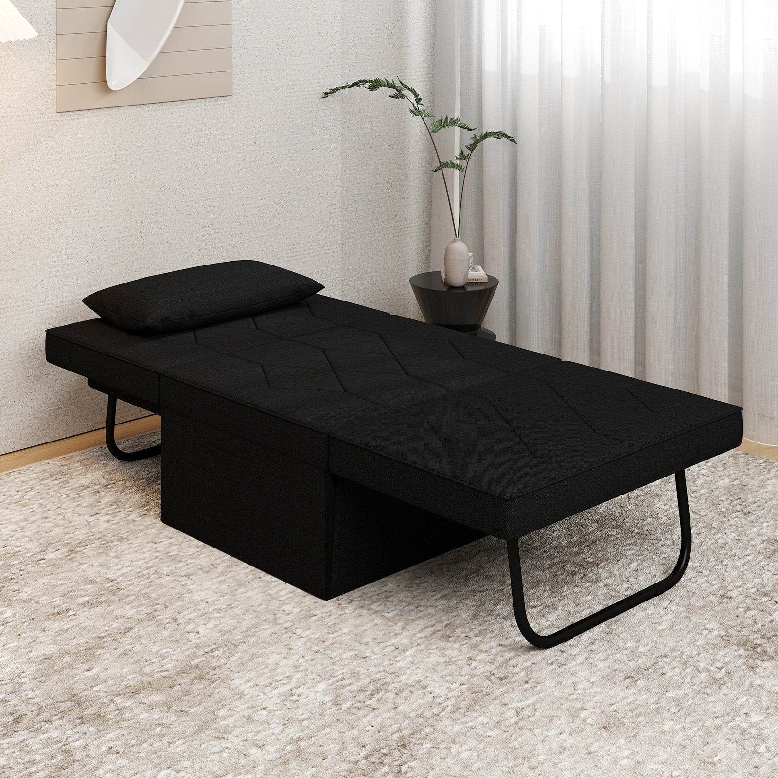 4-in-1 Foldable Sofa Bed Ottoman Convertible Sleeper Sofa Chair-Black