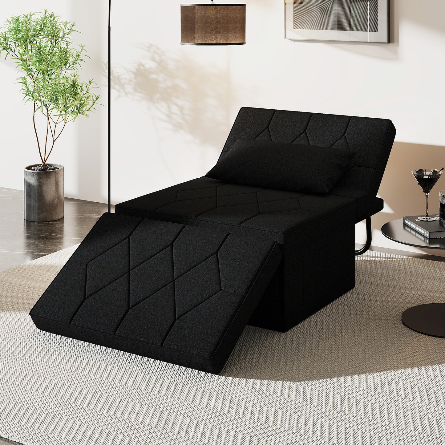 4-in-1 Foldable Sofa Bed Ottoman Convertible Sleeper Sofa Chair-Black