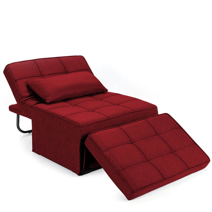 4 in 1 Convertible Sofa Bed with Adjustable Backrest-Burgundy