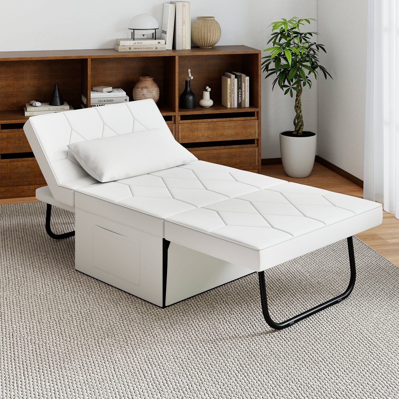 4-in-1 Foldable Sofa Bed Ottoman Convertible Sleeper Sofa Chair-White