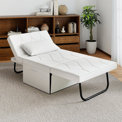4-in-1 Foldable Sofa Bed Ottoman Convertible Sleeper Sofa Chair-White