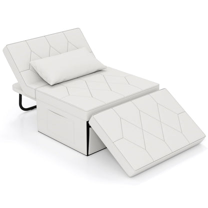4-in-1 Foldable Sofa Bed Ottoman Convertible Sleeper Sofa Chair-White