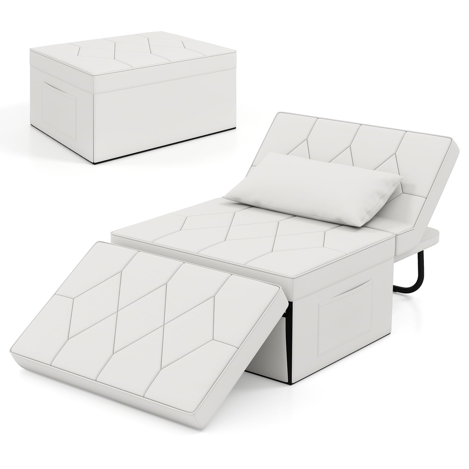 4-in-1 Foldable Sofa Bed Ottoman Convertible Sleeper Sofa Chair-White