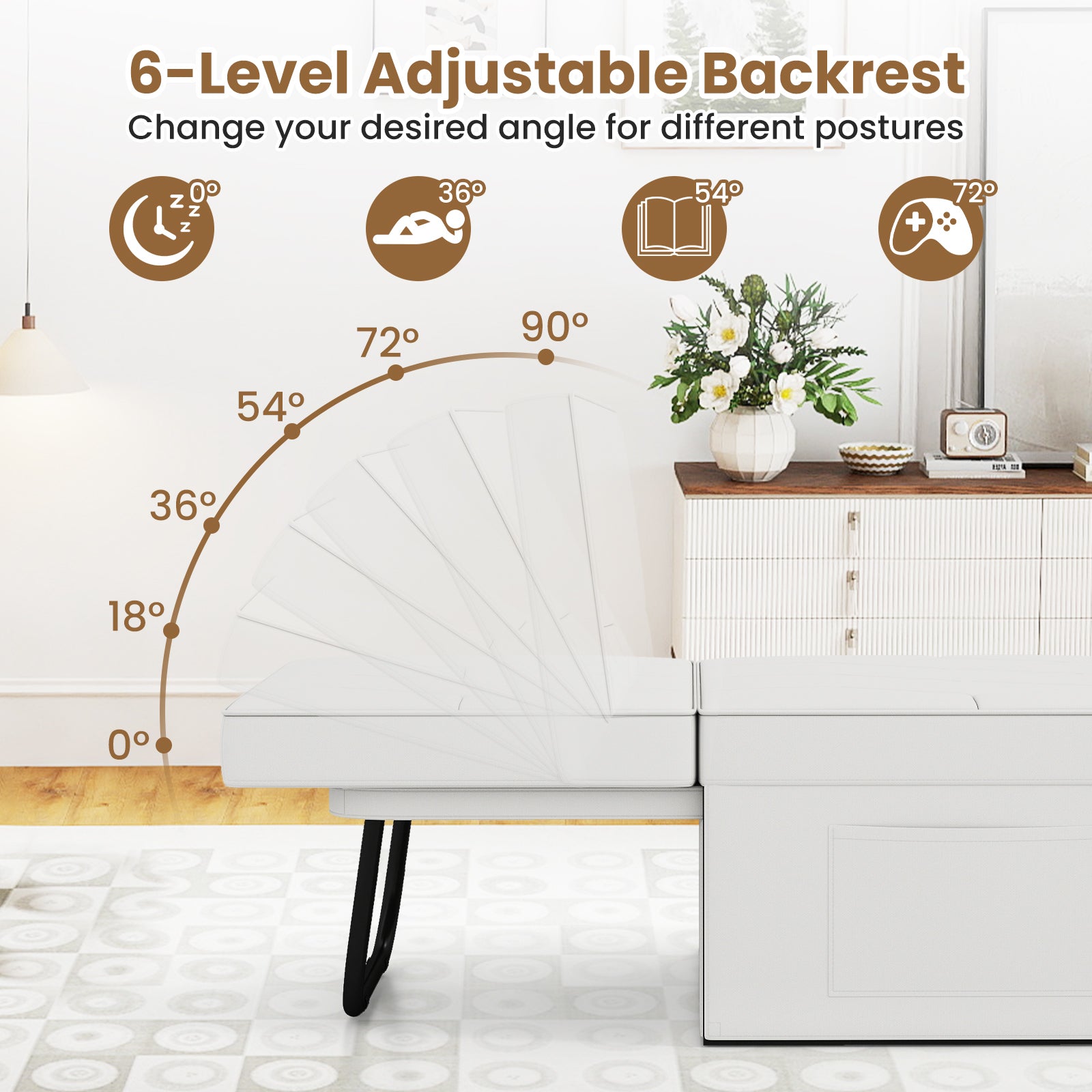 4-in-1 Foldable Sofa Bed Ottoman Convertible Sleeper Sofa Chair-White