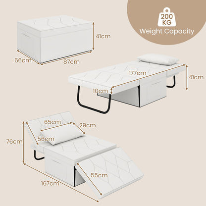 4-in-1 Foldable Sofa Bed Ottoman Convertible Sleeper Sofa Chair-White