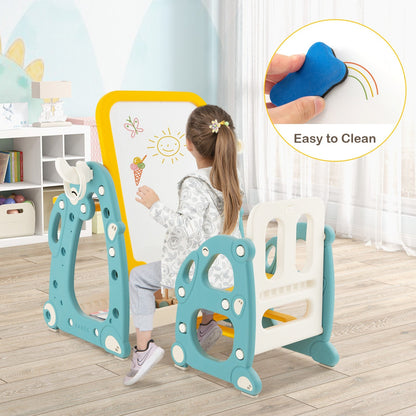 4-in-1 Kids Drawing Table and Chair Set with Adjustable Whiteboard-Yellow &amp; Blue