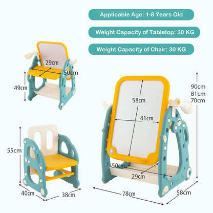 4-in-1 Kids Drawing Table and Chair Set with Adjustable Whiteboard-Yellow &amp; Blue
