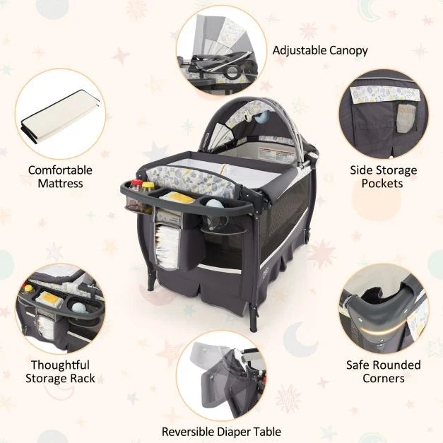 4 in 1 Portable Baby Nursery Center with Bassinet-Grey