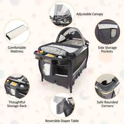 4 in 1 Portable Baby Nursery Center with Bassinet-Grey