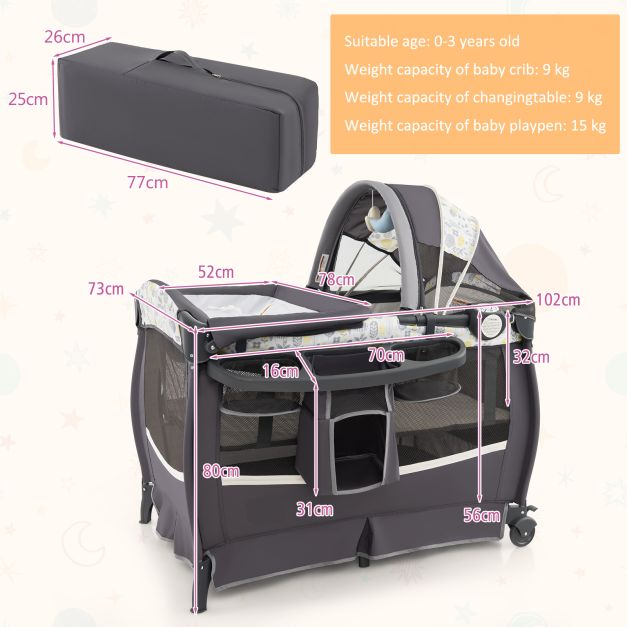 4 in 1 Portable Baby Nursery Center with Bassinet-Grey