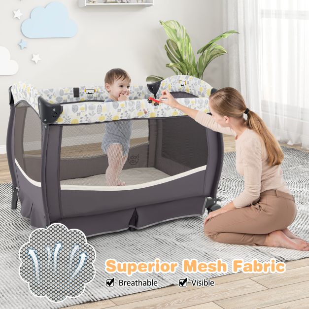 4 in 1 Portable Baby Nursery Center with Bassinet-Grey