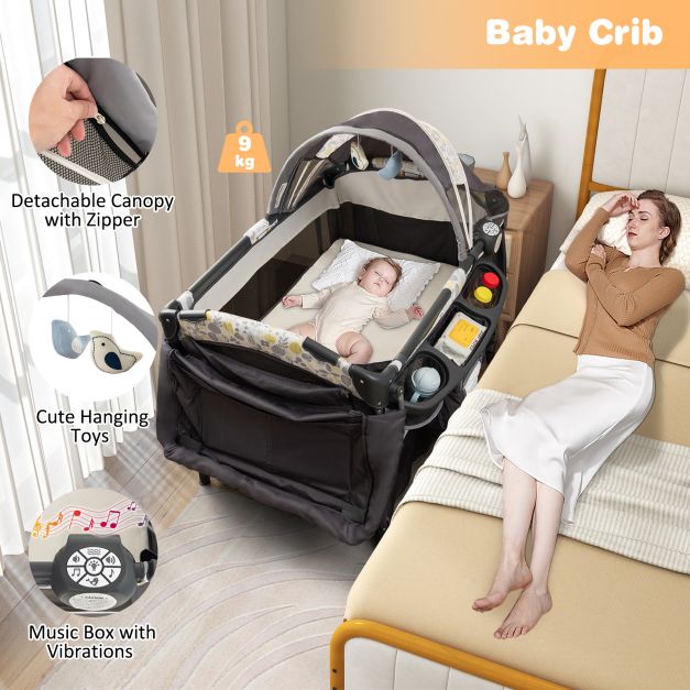 4 in 1 Portable Baby Nursery Center with Bassinet-Grey