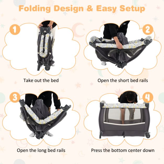 4 in 1 Portable Baby Nursery Center with Bassinet-Grey