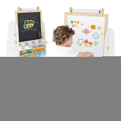 Height Adjustable Kids Art Easel with Stool and Magnetic Whiteboard-Grey