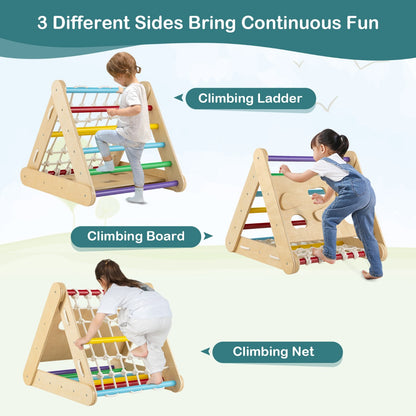 4 in 1 Toddler Wooden Triangle Climber with Ramp and Sliding Board-Multicolor