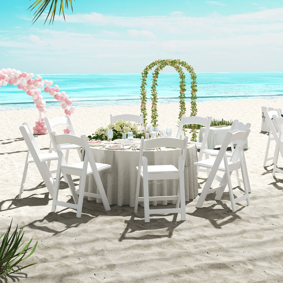 8 Pack All-Weather Folding Dining Chair Set with Padded Seat and Back -White