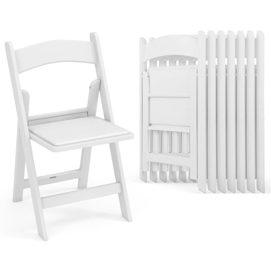 8 Pack All-Weather Folding Dining Chair Set with Padded Seat and Back -White