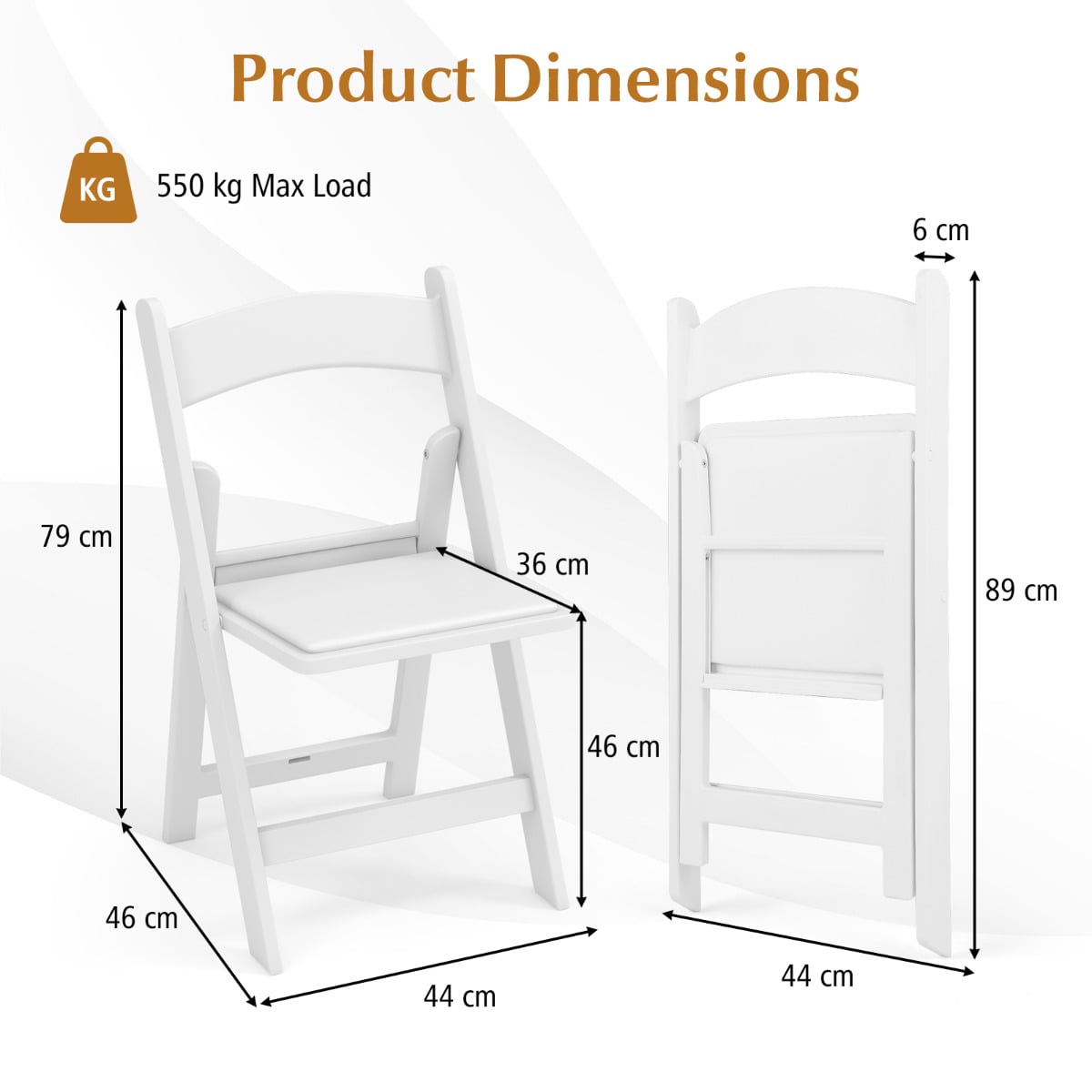8 Pack All-Weather Folding Dining Chair Set with Padded Seat and Back -White