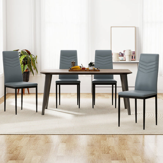 4 PCS Armless Side Chairs with Upholstered Cushion and Sturdy Metal Frame-Grey