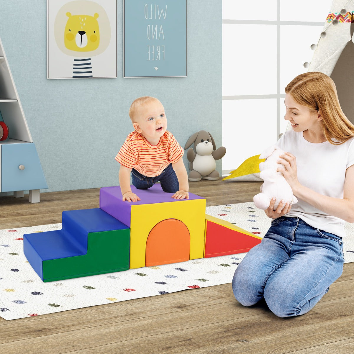 4-Piece Climb and Crawl Foam Block Play Set for Infant Baby-Multicolour