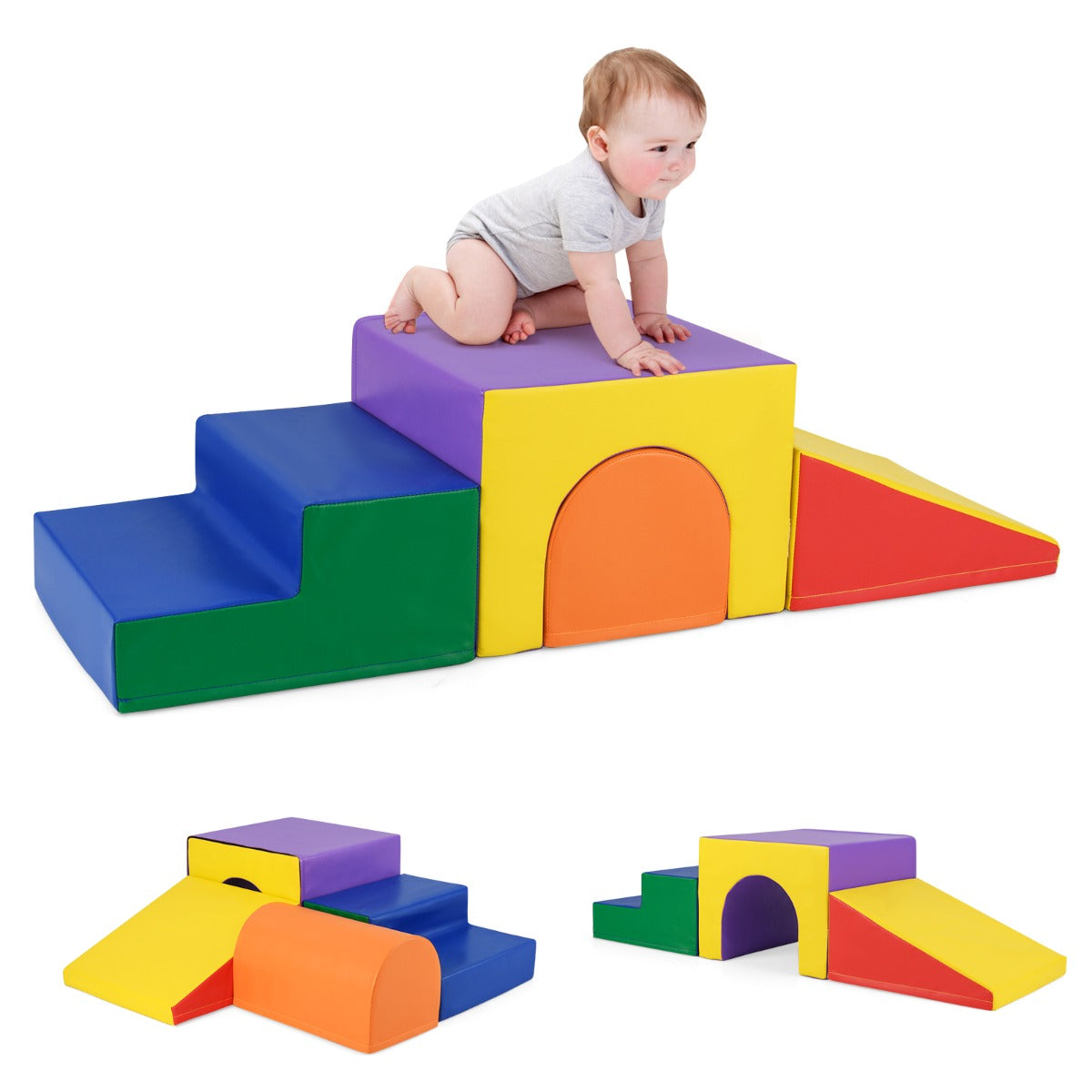 4-Piece Climb and Crawl Foam Block Play Set for Infant Baby-Multicolour