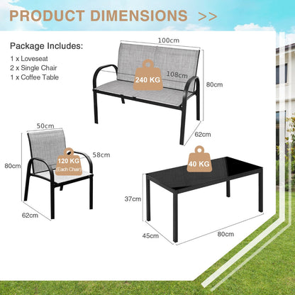 4 Piece Garden Furniture Set with loveseat for Patio Without Cushions-Grey