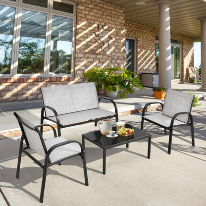 4 Piece Garden Furniture Set with loveseat for Patio Without Cushions-Grey