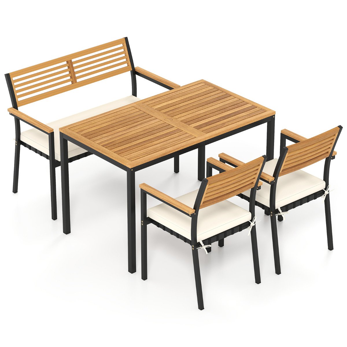 4-Piece Patio Dining Set Outdoor Wood Metal Furniture-White