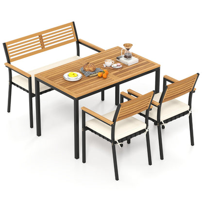 4-Piece Patio Dining Set Outdoor Wood Metal Furniture-White