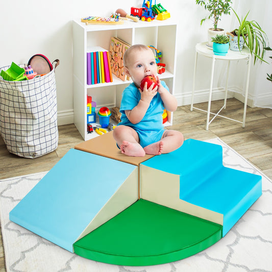 4 Pieces Climb and Crawl Foam Play Set for Toddlers Preschoolers-Blue