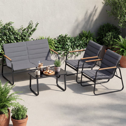 4 Pieces Outdoor Furniture Set with Cushions and Tempered Glass Table-Grey