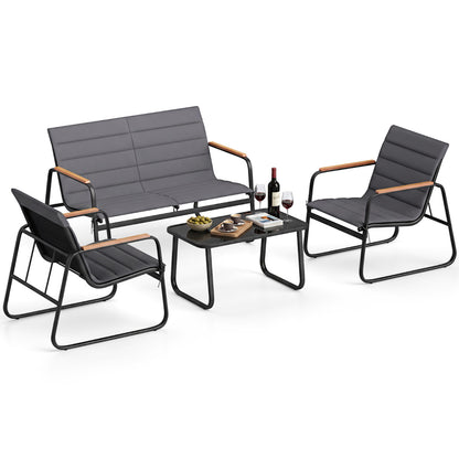 4 Pieces Outdoor Furniture Set with Cushions and Tempered Glass Table-Grey