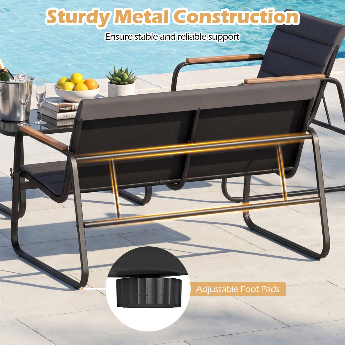 4 Pieces Outdoor Furniture Set with Cushions and Tempered Glass Table-Grey