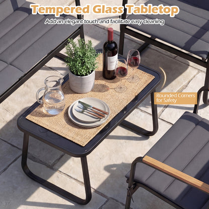 4 Pieces Outdoor Furniture Set with Cushions and Tempered Glass Table-Grey