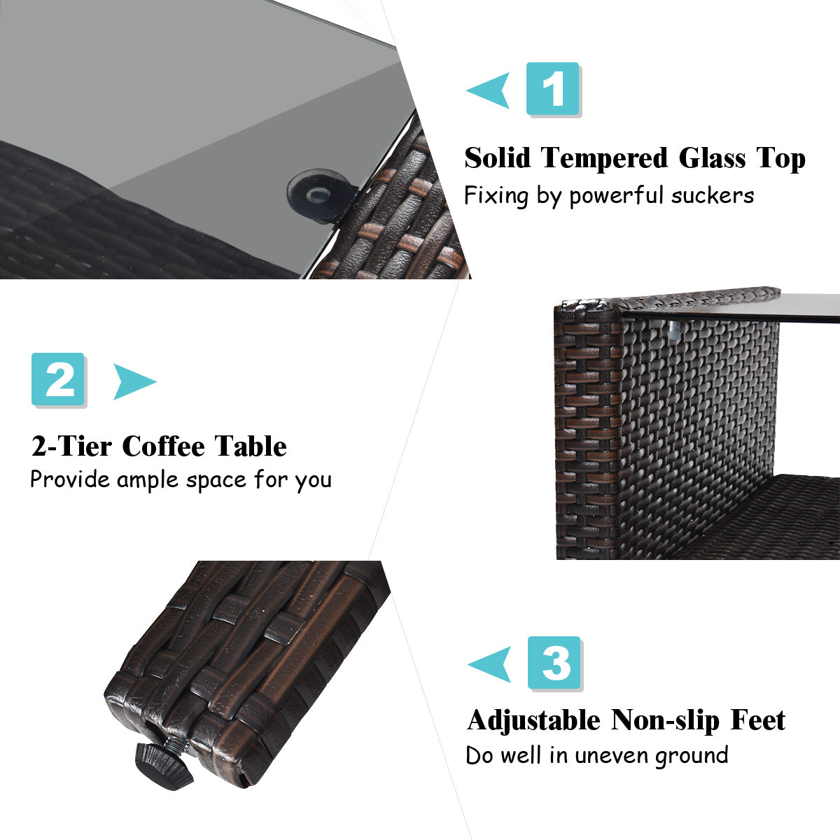 4 Pieces PE Rattan Patio Conversation Set-Turquoise
