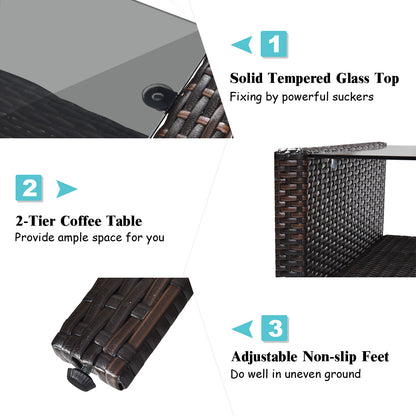 4 Pieces PE Rattan Patio Conversation Set-Turquoise