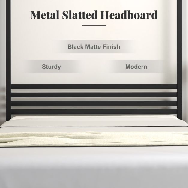4-Poster Metal Platform Bed with Headboard and Under-Bed Storage