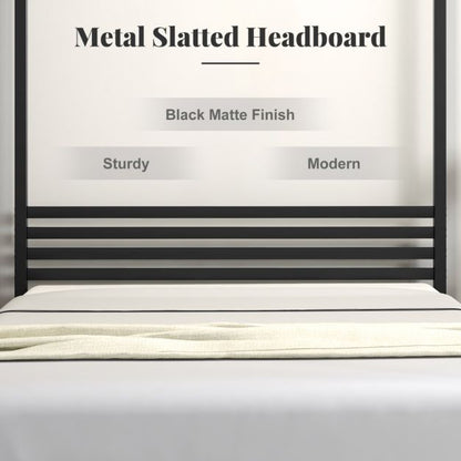 4-Poster Metal Platform Bed with Headboard and Under-Bed Storage