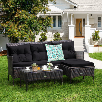 4 Seater Rattan Garden Furniture Set with Cushioned Sofa-Black