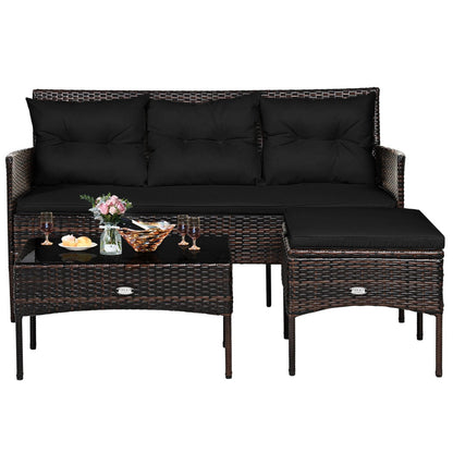 4 Seater Rattan Garden Furniture Set with Cushioned Sofa-Black