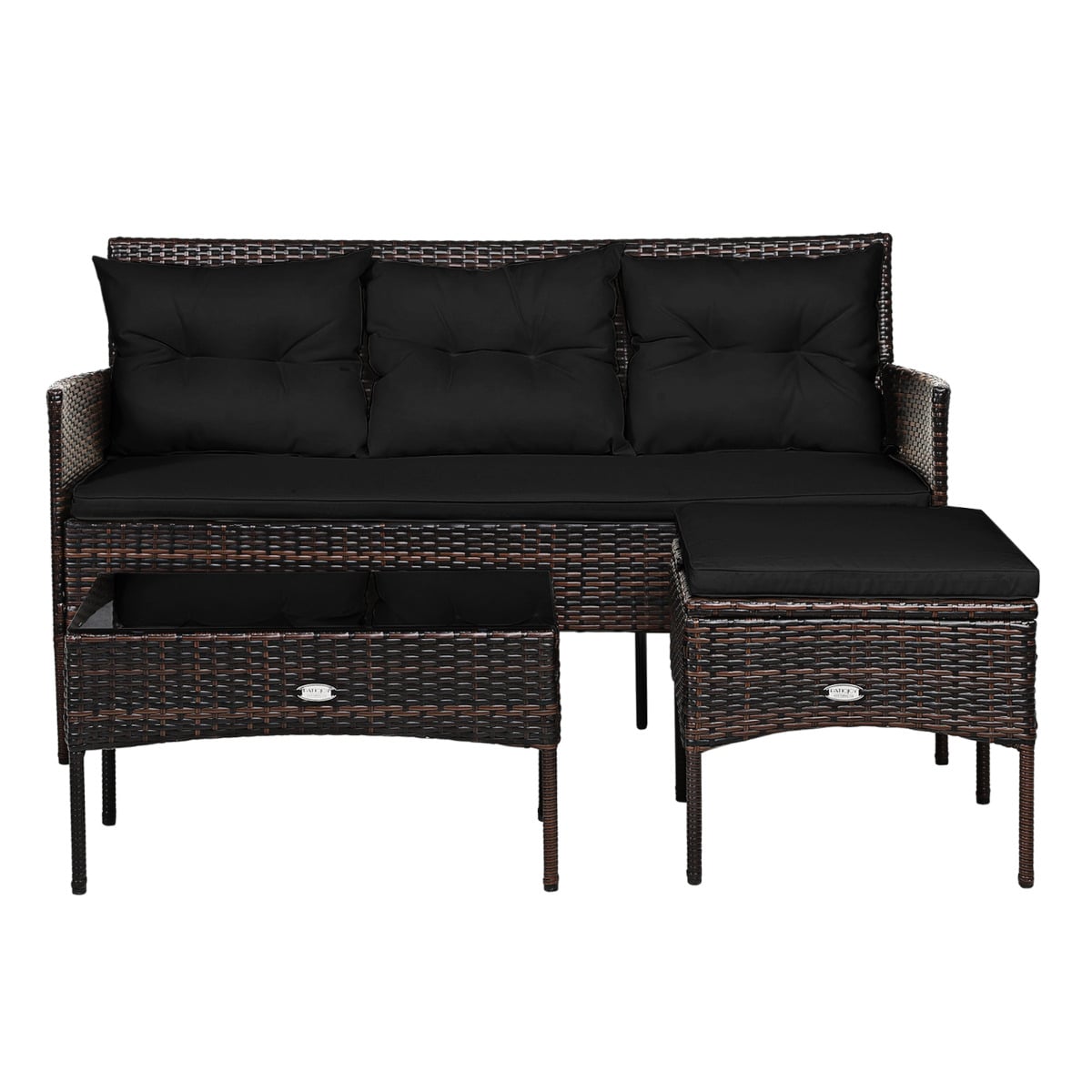 4 Seater Rattan Garden Furniture Set with Cushioned Sofa-Black