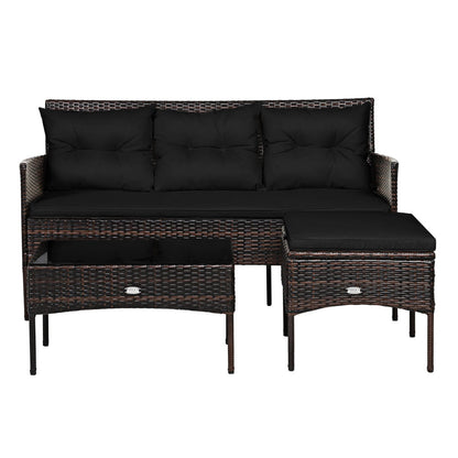 4 Seater Rattan Garden Furniture Set with Cushioned Sofa-Black