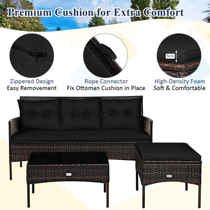 4 Seater Rattan Garden Furniture Set with Cushioned Sofa-Black